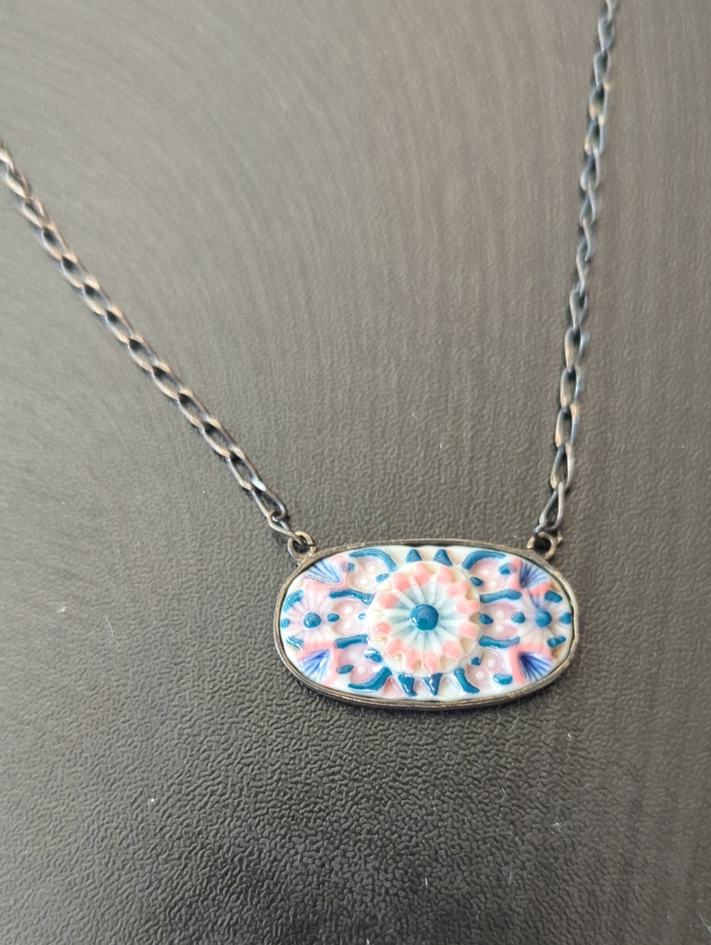 Antique Cemeric Lozenge and Sterling Silver Necklace
